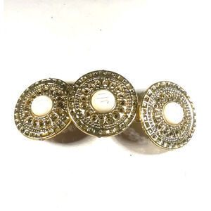 Hair Barrette Tension Clip Gold Tone Circles Cream Color Bead Roman Solider